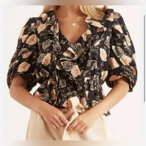 LUlla Johnson SZ 2 Nadya Floral Print Cotton Designer Blouse in Poppy - Picture 4 of 5